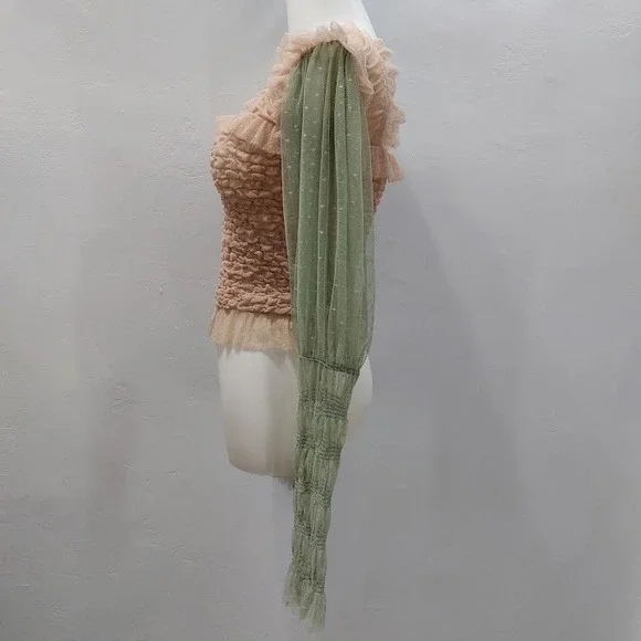 Free People Nothing Sweeter Top Fairycore Whimsical Women's XS Pink Mesh Ruffle - Picture 4 of 10